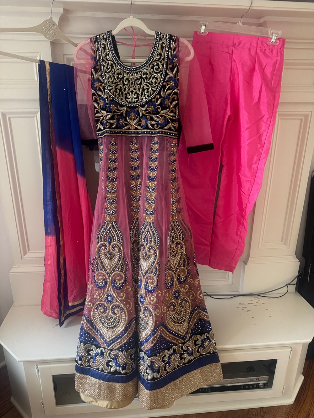 Women’s Pink & Navy Embellished Formal Anarkali Set